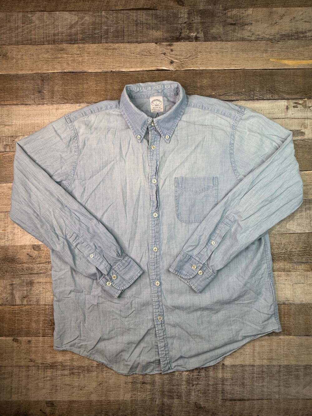 Brooks Brothers Regent Mens Large Chambray Button Down Shirt Original Polo Shirt